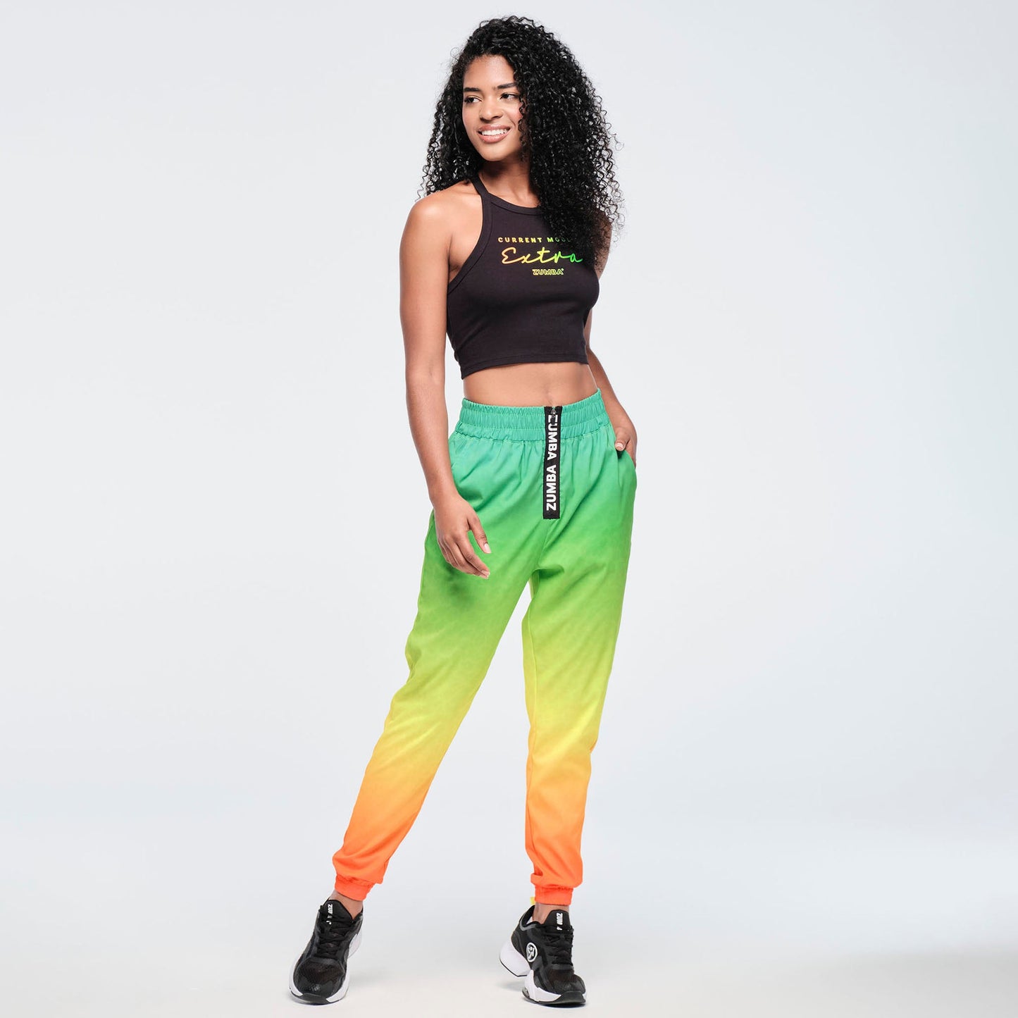 Funscape High Waisted Zip Front Track Pants - Get In Lime