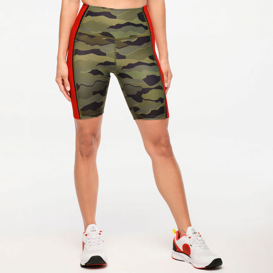 Zumba Explore High Waisted Biker Shorts - Olive Expedition