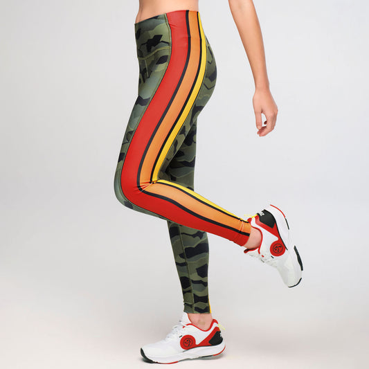 Zumba Explore High Waisted Ankle Leggings With Side Panels - Olive Expedition