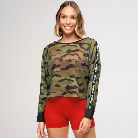 Zumba Explore Raglan Mesh Pullover - Olive Expedition