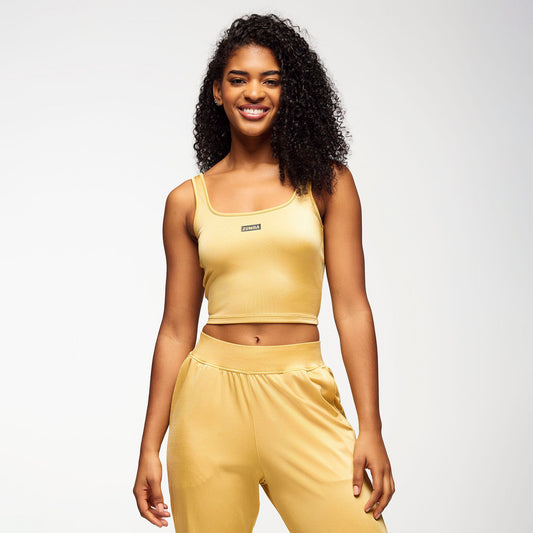 Zumba Runway Square Neck Tank With Shelf Bra - Gold