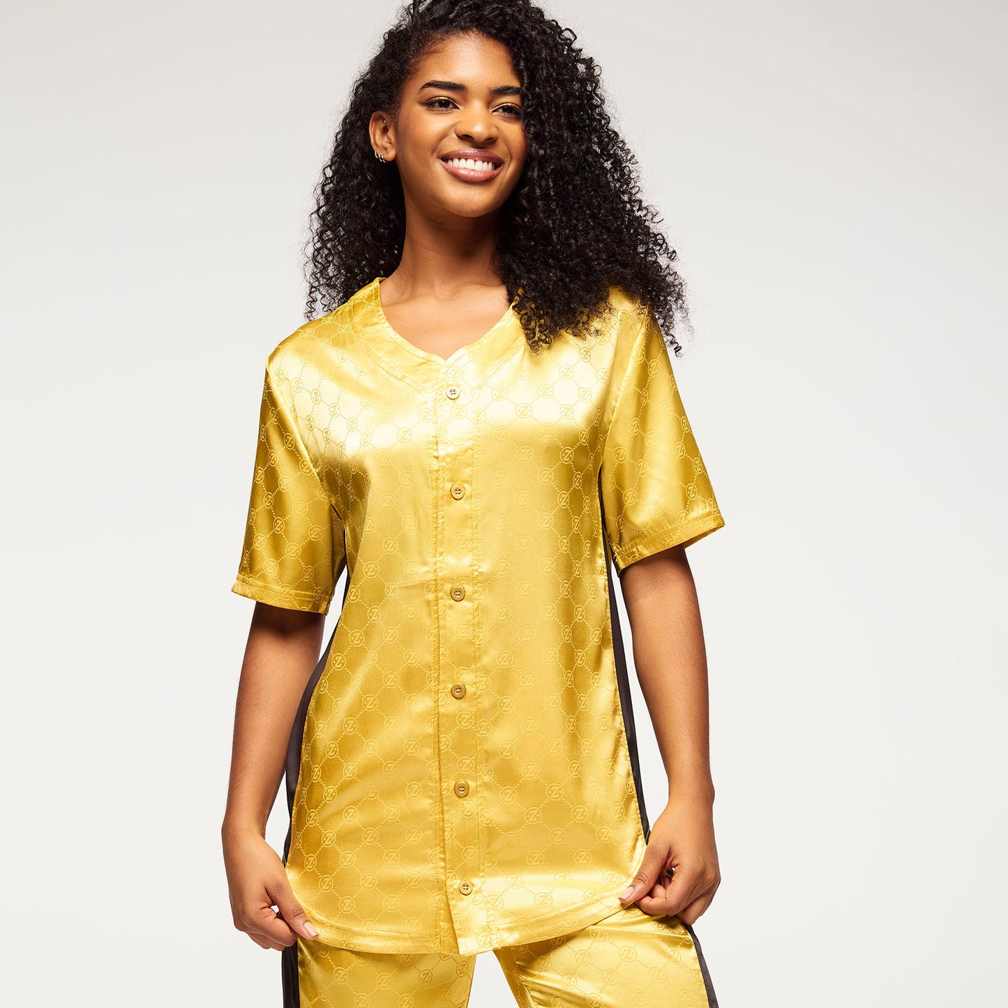 Zumba Runway Baseball Button Up Jersey - Gold