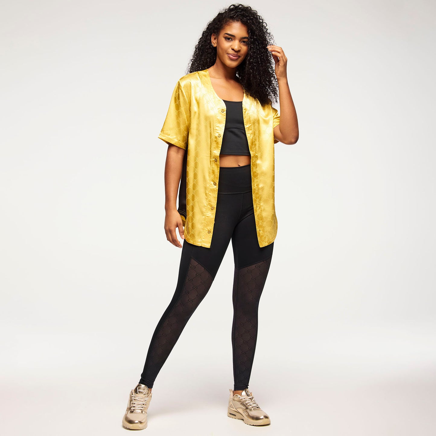 Zumba Runway Baseball Button Up Jersey - Gold