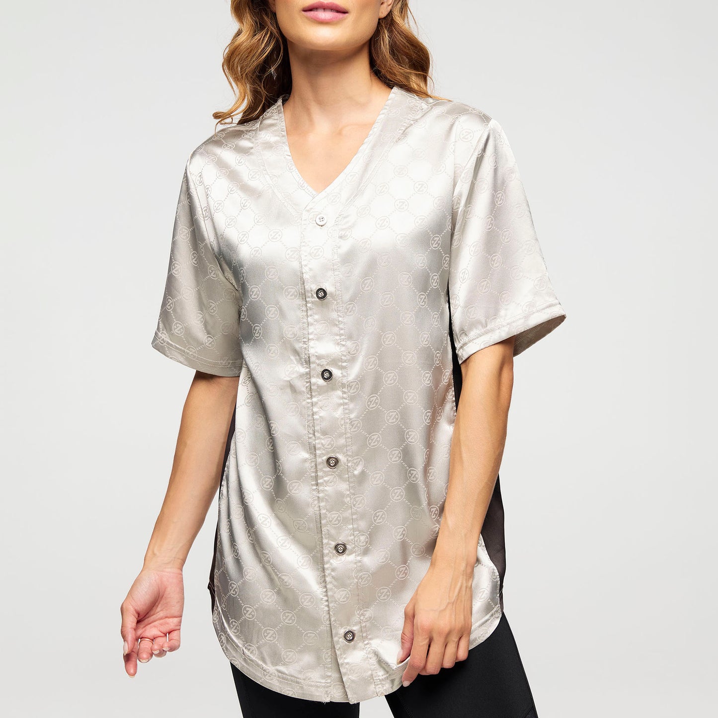 Zumba Runway Baseball Button Up Jersey - Silver