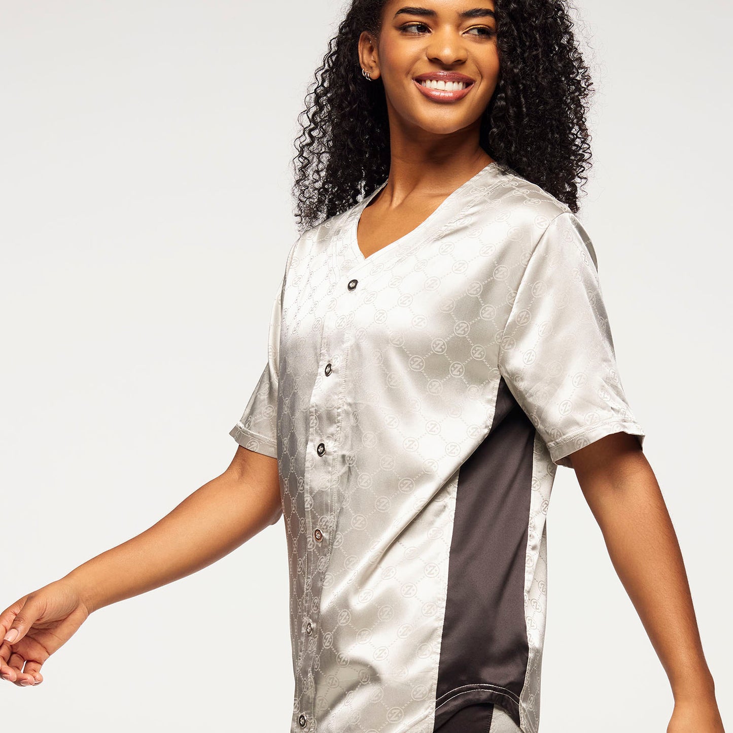 Zumba Runway Baseball Button Up Jersey - Silver