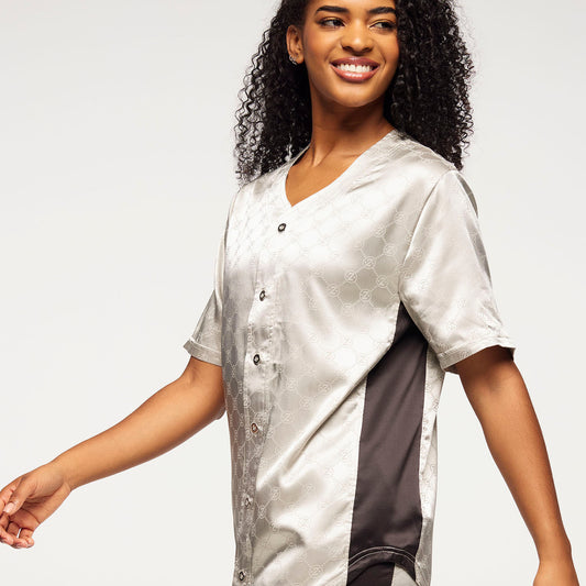 Zumba Runway Baseball Button Up Jersey - Silver