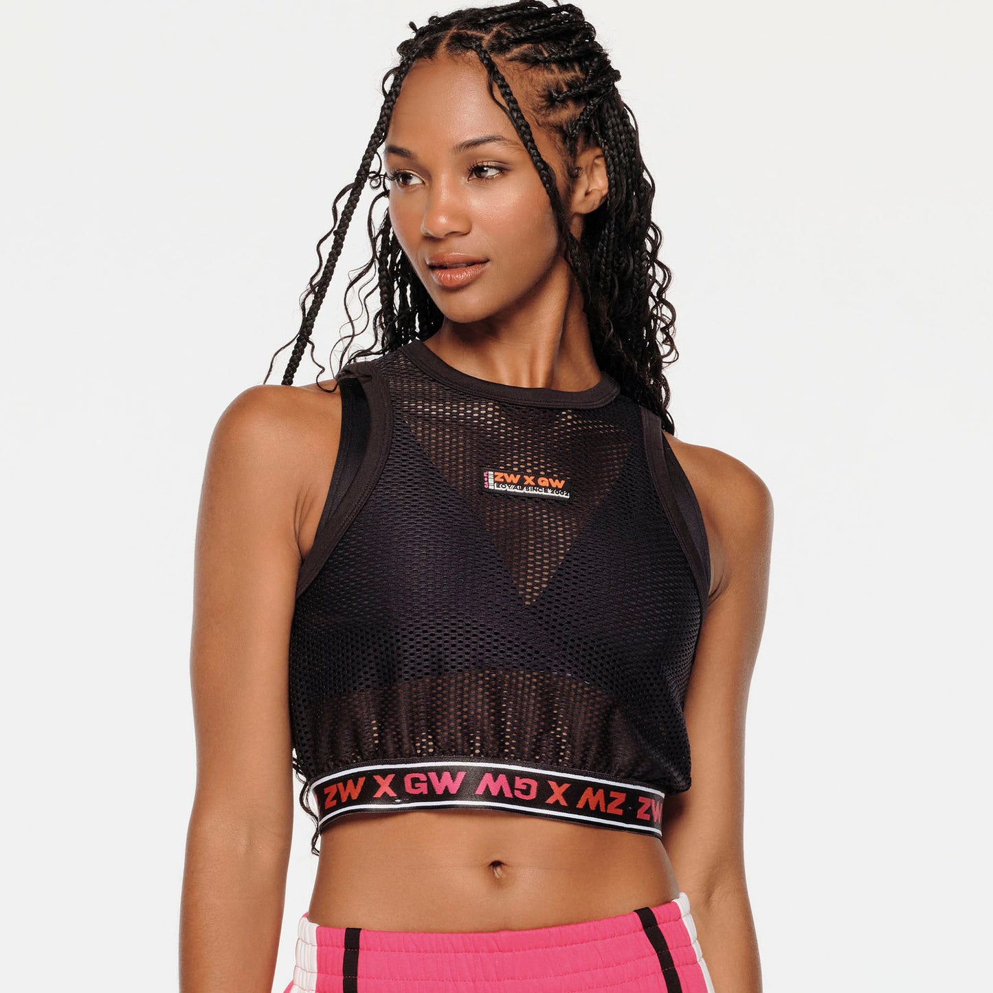 ZW X GW Crop Mesh Tank With Elastic Waistband